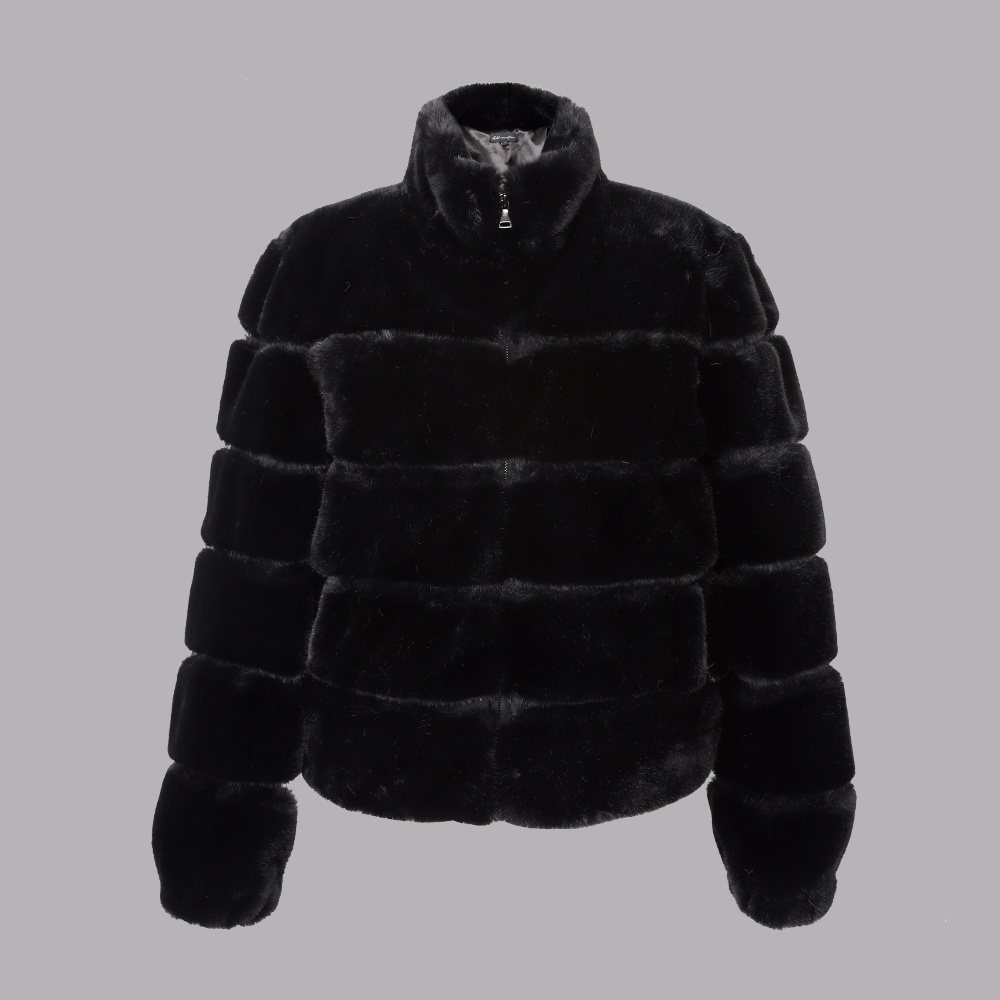 人造毛隔豬皮立領夾克